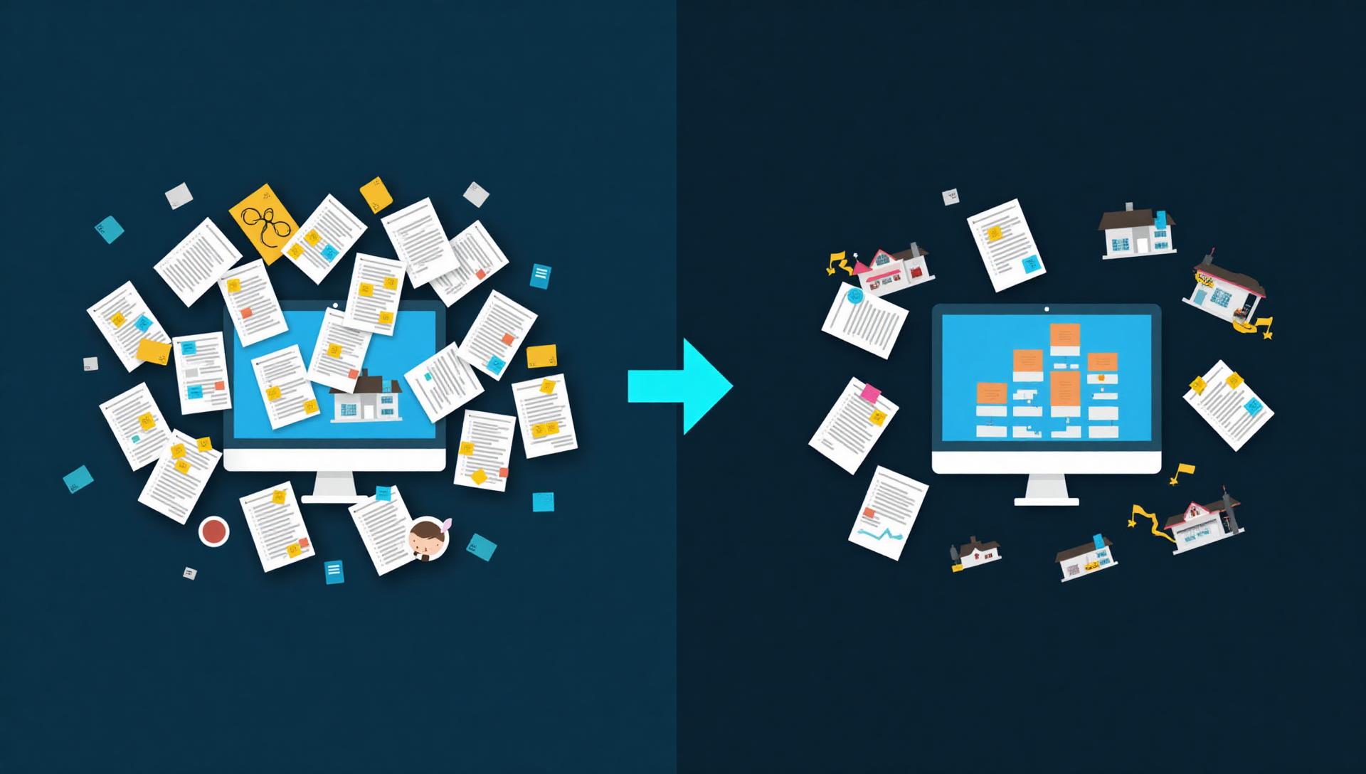 Before and after comparison showing transformation from manual to automated property management